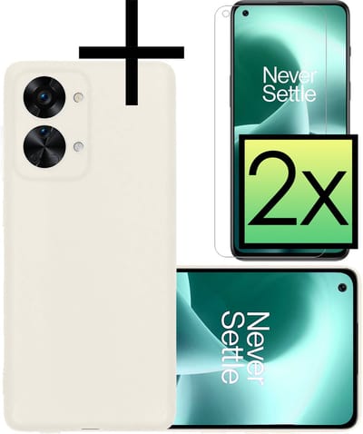 Hoesje - Met 2x Screenprotector - Geschikt voor OnePlus Nord 2T - Sterk & Shockproof - Back Cover - Siliconen Case - Telefoon Hoes - Wit