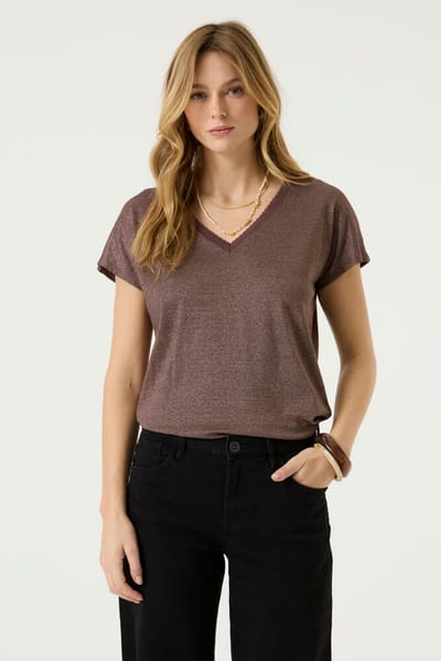 GARCIA Dames Effen T-shirt Bruin Korte mouw