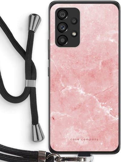 Case Company® - Hoesje met koord geschikt voor Samsung Galaxy A53 5G hoesje met Koord - Roze marmer - Telefoonhoesje met Zwart Koord - Bescherming aan alle Kanten en Over de Schermrand