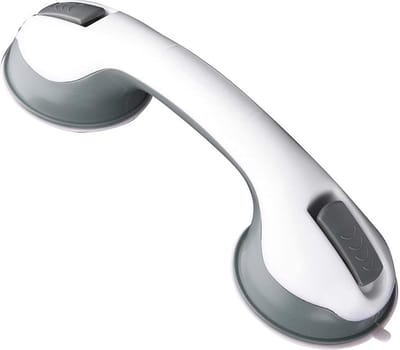 Handgreep met Zuignap voor Badkamer, Douche en Toilet – Veilige Oplossing zonder Boorgaten – Veiligheidsgreep – Helping Hand Handvat - 30CM - Handig Hulpmiddel voor Kinderen en Ouderen - Wit/Grijs