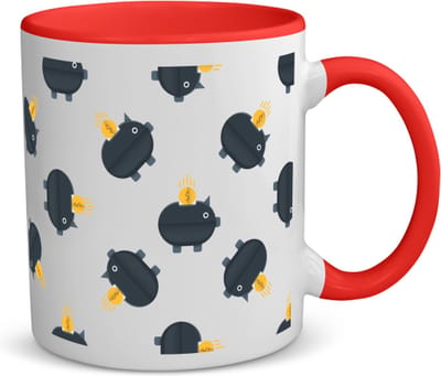 Akyol - zwarte piggy banks koffiemok - theemok - rood - Varken - iemand die van geld houdt - cadeau voor iemand die houdt van geld - verjaardagscadeau - gift - geschenk - 350 ML inhoud