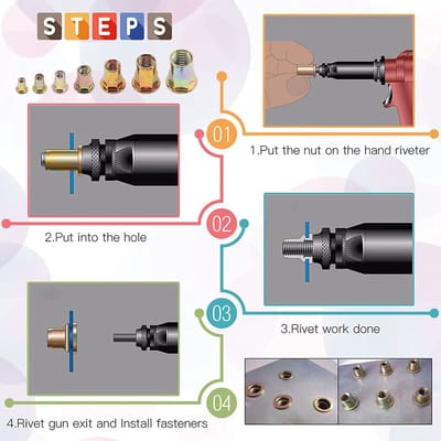 Dailygoods- Klinknagelmoeren Assortimentsset - Koolstofstaal - Metrisch - Inschroefdoppen - Flens - Antislipoppervlak - Goede bevestigingsprestaties - Schroefmoeren
