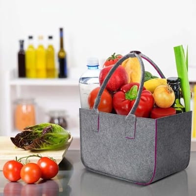 Grote Opvouwbare Vilten Shopper - 30L Boodschappentas met Lange Handgrepen en Binnenzak