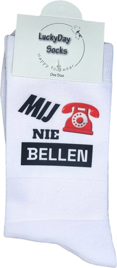 Verjaardags cadeau - Mij niet Bellen - Valentijn - Print sokken - vrolijke sokken - Witte sokken - Vrolijke sokken - grappige sokken - leuke dames en heren sokken - moederdag - vaderdag - Sokken waar je vrolijk van wordt - Maat 37-44