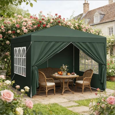 REDOM - Vouwpaviljoen - Verstelbaar Met Zijwanden - Voor Tuin En Terras - Metaal En Oxford Doek - Groen - 3 X 3 M