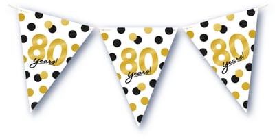 BTH – 80 Jaar Vlaggenlijn – Wit-Zwart-Goud – 6 m Verjaardag Decor – 80 Jaar Celebration Feest Versiering – Slinger