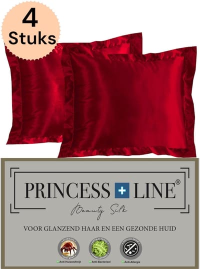 Princess Line Satijnen Beauty Silk Kussensloop - Zijden Zacht Beddengoed- Goed Voor De Haar En Huid-Rood-Set à 4 stuks -60 x 70 CM