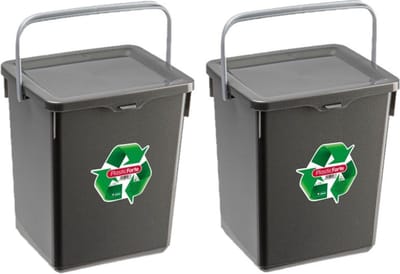 Plasticforte Opbergbox of keuken GFT afval bakje - 2x stuks - kunststof - met deksel - antraciet - 5 Liter - 20 x 17 x 23 cm