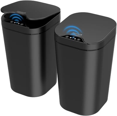 Set van 2 Automatische Prullenbakken met Sensor, 10L Afvalbak met Deksel voor Badkamer, Keuken en Kantoor (Zwart)