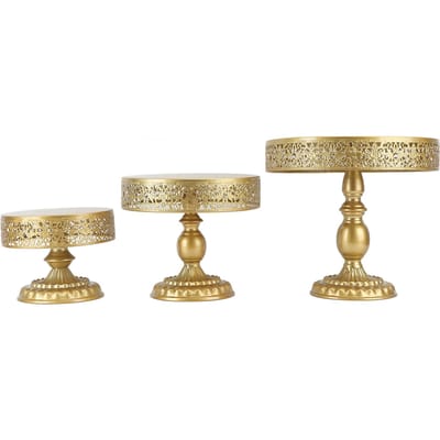 3-DELIG Taartstandaard Set Gouden Mooi Delicaat IJzeren Metaal Dessert Display voor Thuisfeest L