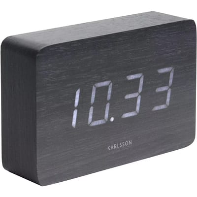 Karlsson Wekker Square - Zwart fineer, Wit LED - 15x4,8x10cm - Scandinavisch - Wekker voor slaapkamer - Wekkers