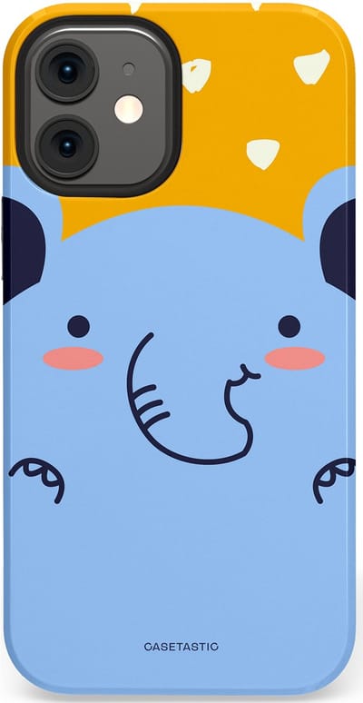 Casetastic hoesje geschikt voor Apple iPhone 12 Mini - Dubbellaagse bescherming - Knuffel van olifant - Fashion Case - Lichtblauw Okergeel