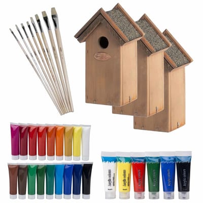 6x stuks vogelhuisjes/nestkastjes 22 cm - Zelf schilderen pakket - verf/kwasten - Kinder feestje/verjaardag activiteiten