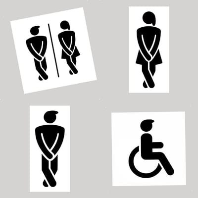 Toilet WC-bordjes – SET – WC – dames – heren – invalidetoilet – pictogrambord – zelfklevend – 3D-geprint – zwart/wit – 10x10 cm