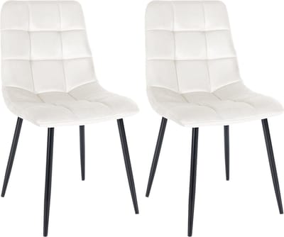 CLP Tilde Set van 2 eetkamerstoelen - Zonder armleuning - Industrieel - Fluweel/cremewit