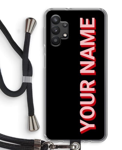Gepersonaliseerd - Case Company® - Hoesje met koord geschikt voor Samsung Galaxy A32 5G hoesje met Koord - Namecase - Telefoonhoesje met Zwart Koord - Bescherming aan alle Kanten en Over de Schermrand