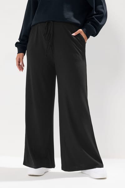 Yours Zwarte Geribbelde Wijde Broek Size 42