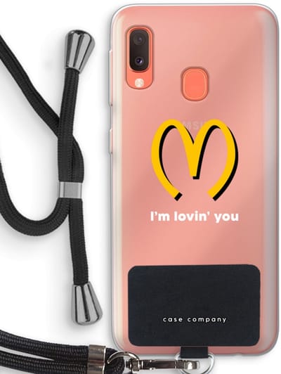 Case Company® - Hoesje met koord geschikt voor Samsung Galaxy A20e hoesje met Koord - I'm lovin' you - Telefoonhoesje met Zwart Koord - Bescherming aan alle Kanten en Over de Schermrand