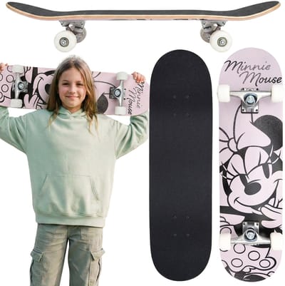 Minnie Mouse Houten skateboard voor jongeren, groot 79 cm, antislipboard, stabiel tot 80 kg