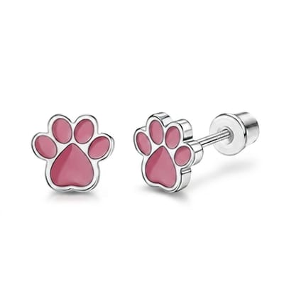 WeLoveSilver - kinderoorstekers - roze dierenpoot - zilverkleurig
