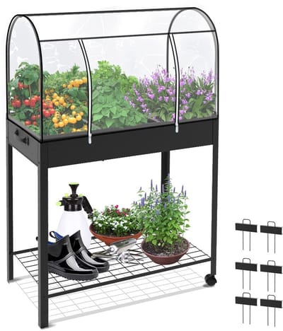 Unyqoos ® Multifunctionele Metalen Plantenbak met Afneembare Overkapping en Wielen voor Balkon en Tuin