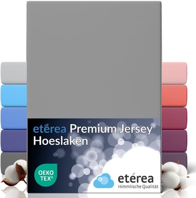 etérea Premium Jersey hoeslaken 90x200 - 100x200 cm - Oekotex - 100% katoen - bis 25 cm - Grijs