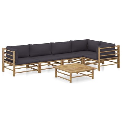 vidaXL - 6-delige - Loungeset - met - donkergrijze - kussens - bamboe