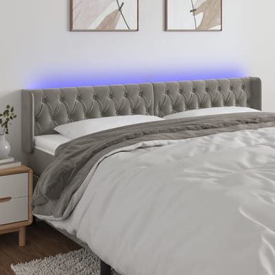 vidaXL - Hoofdbord - LED - 183x16x78/88 - cm - fluweel - lichtgrijs