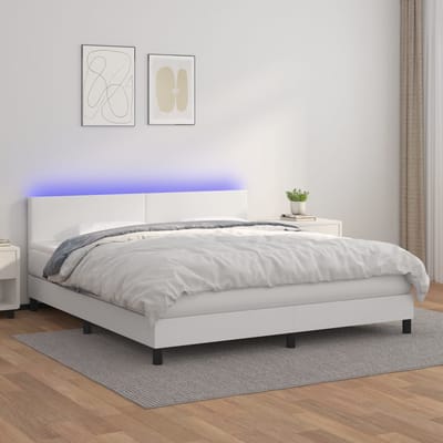 vidaXL - Boxspring - met - matras - en - LED - kunstleer - wit - 160x200 - cm