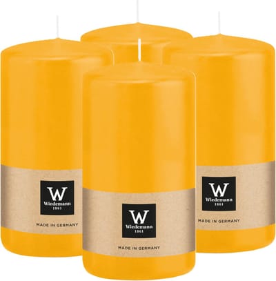 Wiedemann Cilinderkaars/stompkaars - 4x - geel - 12 x 6 cm - 33 branduren - zuilkaarsen