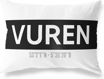 Tuinkussen VUREN - GELDERLAND met coördinaten - Buitenkussen - Bootkussen - Weerbestendig - Jouw Plaats - Studio216 - Modern - Zwart-Wit - 50x30cm