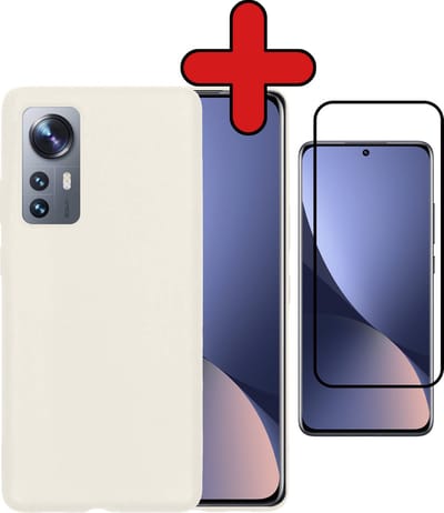 Hoesje - Met Screenprotector - Geschikt voor Xiaomi 12 - Sterk & Shockproof - Telefoon Hoes - Back Cover - Siliconen Case - Telefoonhoes - Wit