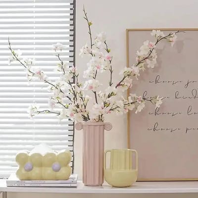 Dailygoods - 6 STKS Kunstmatige Kersenbloesem Takken Faux Kersenzijde Bloemen Wijnstok Hoge Stengels Kunstbloem voor Vaas Bruiloft Woondecoratie (Lichtroze)