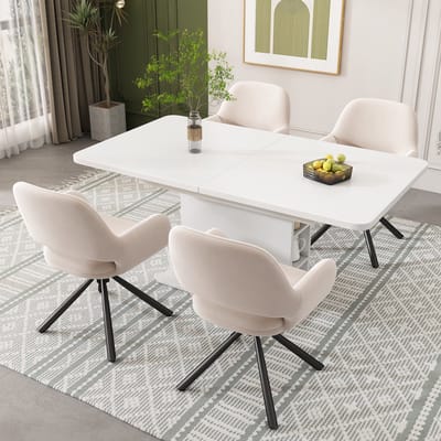 MODFU Eetkamerstoel - Draaibaar Met Armleuningen - Modern - Fluweel En Metaal - Beige - Set Van 4