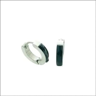 Aramat Jewels | Oorringen | Stalen Huggie Oorringen 14mm RVS Unisex | Zwarte-steen-14x3mm | |7mm | Staal | Kinderen, Volwassenen | Verkleurd niet