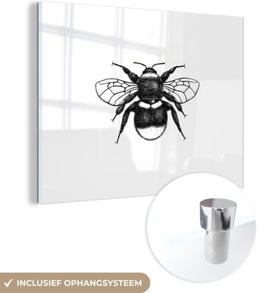 MuchoWow® Glasschilderij 40x30 cm - Schilderij acrylglas - Hommel - Botanisch - Retro - Insecten - Foto op glas - Schilderijen