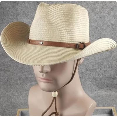 Grote Maat 62cm Cowboyhoed voor Mannen Vrouwen Nieuw Opvouwbaar Zomer Buiten Strand Jazz Strohoed UV Zonbescherming Reizen Mode Zonnehoed 59-60cm beige