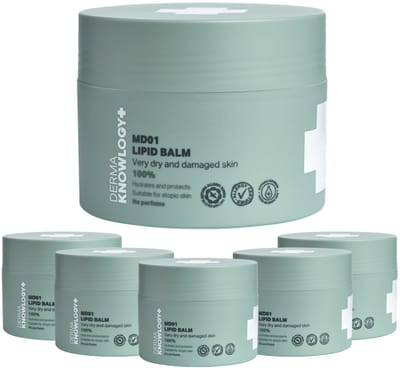 DermaKnowlogy+ - MD01 Lipid Balm - 6 x 175 ml - Voor Zeer Droge en Atopische Huid - Watervrij - Intensieve Verzorging voor Lokale Droge Plekken Kou en Huidfrictie - Parfumvrij