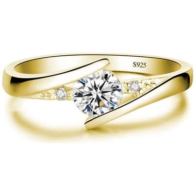 Bague de fiançailles vintage en or jaune et zircone cubique pour femme, bijou de mariage 8 beige
