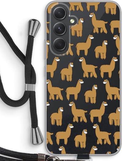 Case Company® - Hoesje met koord geschikt voor Samsung Galaxy A54 hoesje met Koord - Alpacas - Telefoonhoesje met Zwart Koord - Bescherming aan alle Kanten en Over de Schermrand