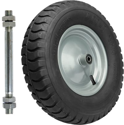GARRONDA - Vervangwiel Kruiwagen 4.80/4.00-8 Kruiwagenwiel Ø 405 mm Luchtband 8PR Band tot 180 kg met As Stalen Velg Kogellager voor Tuinwagen Erf Bouwplaats GD-0163, Zwart-Zilver