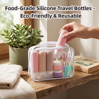 Set van 18 navulbare siliconen reisflessen voor toiletartikelen, inclusief transparante tas, ideaal voor reizen en TSA-goedgekeurd, perfect voor vloeistoffen en cosmetica