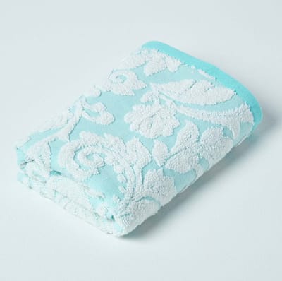 Homescapes Turkse katoenen handdoek damastpatroon blauw