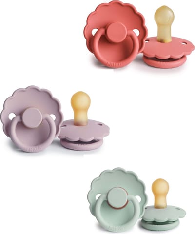 FRIGG DAISY Fopspeen set 3 stuks Poppy,Seafoam en Soft Lilac 6-18 maand maat 2