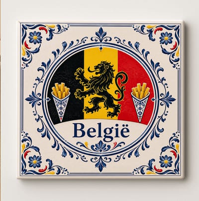 België Vlag Decoratieve Keramische Tegel – Belgische Leeuw Wandtegel – Rood Zwart Geel Friet Heritage Souvenir Cadeau