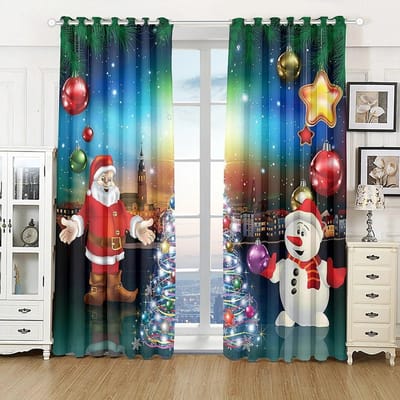 2 STUKS Digitaal Bedrukte Kerstgordijnen Semi-verduisterend Zonwerend Dunne Stoffen Gordijn Voor Woonkamer En Slaapkamer Nieuwjaar 2024 W50xH130(CM)x2PCS-Grommet Top