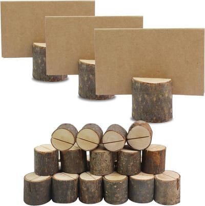Houten Kaarthouders - Plaatskaarthouders Tafelkaarthouders - Tafeldecoratie Bruiloft - Natuurlijk Grenenhout - 25 stuks - Houtkleur