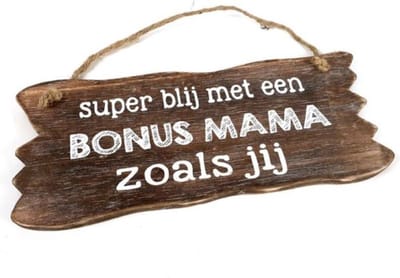 Houten Tekstplank / Tekstbord 12x30cm "Bonus Mama...." - Kleur Naturel
