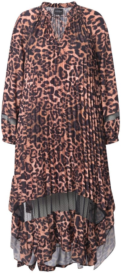 Ulla Popken - Dames - Geplooide jurk leodesign tuniekhals lange mouw - Dennenbruin - Maat 42+