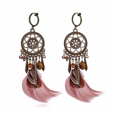 Klem oorbellen- veren- bruin- brons-geen gaatje-Charme Bijoux